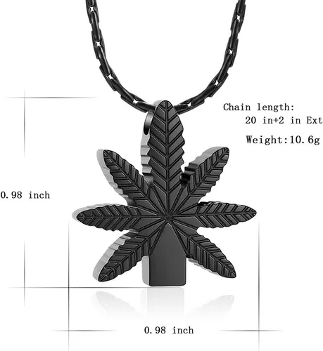 Vista 2 de shajwo Collares de urna de hojas de marihuana para cenizas para mujeres y hombres, joyería de cremación, colgante conmemorativo de cenizas humanas