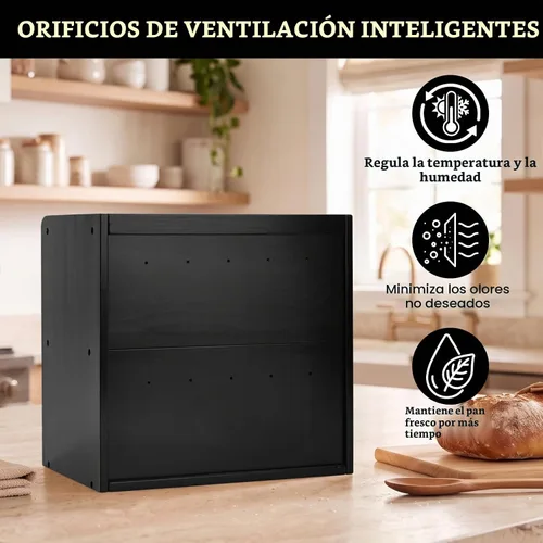 Vista 5 de Alpeir Panera para encimera de cocina, panera grande de doble capa, color Negro