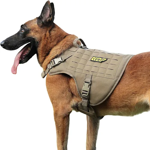 Vista 6 de Arnés táctico para perros grandes, medianos y pequeños, sin tirones, chaleco militar Molle con paneles de gancho y bucle, reflectante para caminar