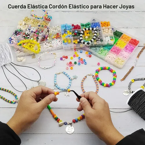 Vista 7 de Cuerda elástica para pulseras, 2 rollos de 1 mm de cuerda elástica resistente para hacer joyas, collares, encordado (negro)