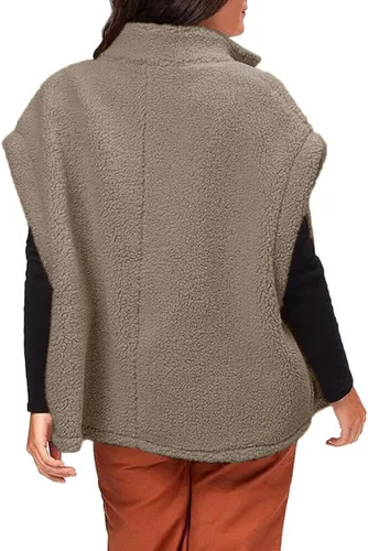Vista 48 de Hongqizo - Chaleco de forro polar mullido para mujer, casual, de gran tamaño, cálido, con botones, chaqueta de sherpa con bolsillos