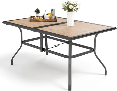 Vista 9 de MFSTUDIO Mesa de bistró cuadrada de 37" para el patio, mesa de comedor, muebles de exterior, mesa de jardín, imitación de superficie de madera