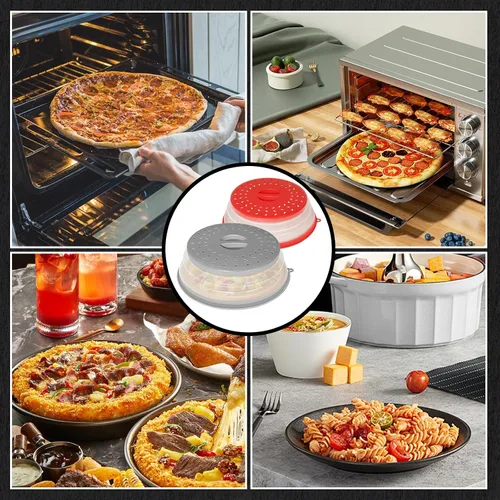 Vista 7 de CasaCulina Paquete de 2 cubiertas plegables para salpicaduras de microondas, tapa de microondas ventilada con agujero de gancho, protector