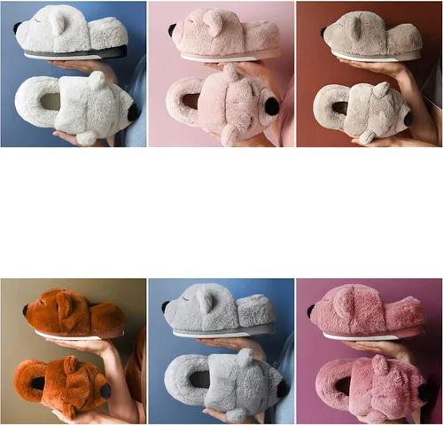 Vista 6 de Zapatos lindos para mujer, pantuflas de oso, pantuflas de animales, pantuflas acogedoras y mullidas, suaves y cálidas, para invierno, zapatos