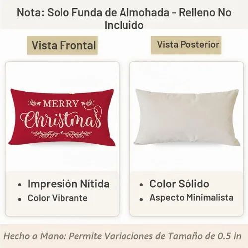 Vista 4 de Fundas de almohada PANDICORN ANDICORN Merry Christmas de 12 x 20 pulgadas, color rojo Rojo navideño