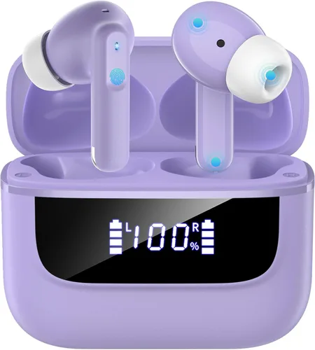Vista 10 de Auriculares inalámbricos Bluetooth 5.4, 6 micrófonos ENC cancelación de ruido llamada clara, auriculares intrauditivos sonido estéreo de alta Negro