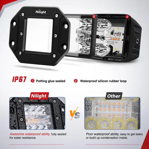 Vista 6 de Nilight Cápsulas de Luz LED de Montaje Empotrado 2PCS 42W Ámbar Blanco 3 Modos de Iluminación Luces Antiniebla Haz Combinado de Punto e Inundación