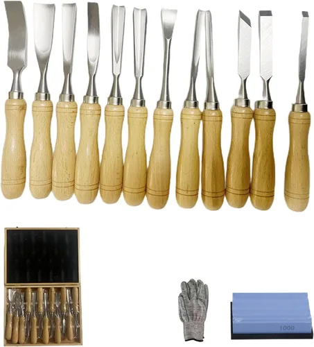 Vista 3 de DEEG Juego de herramientas de cincel de madera de 6 piezas, kit de cincel para tallar carpintería con estuche de madera de primera calidad