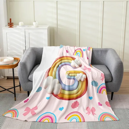 Vista 24 de Erosebridal Rainbow English Alphabet Fleece Throw Blanket 40"x50" - Ultra-Soft for Couch Sofa Bed,Cartoon Letters Flannel Blanket,Love Hearts Fuzzy