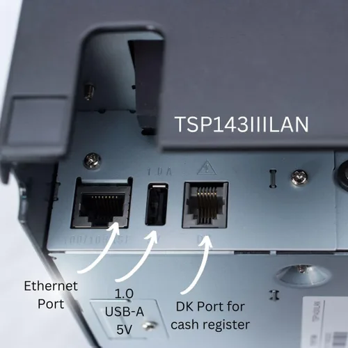 Vista 3 de Star Micronics Paquete TSP143IIILAN - Impresora térmica de recibos Ethernet (LAN) con cajón de efectivo de 4 billetes/5 monedas de 13 x 13 pulgadas