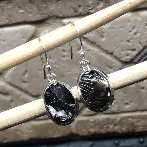 Vista 3 de Pendientes de plata de ley 925 natural Shungite 0.984 in