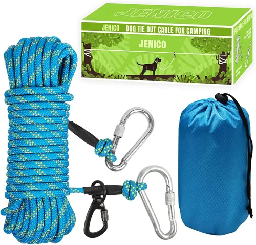 Vista 14 de Cable de Amarre para Perros para Acampar - Sistema de Polea Aérea Reflectante Portátil de 50ft/70ft/100ft para Perros de hasta 300lbs - Correa