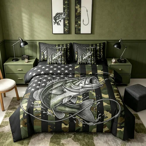 Vista 103 de Feelyou Juego de edredón de ciervo con sábanas – Tamaño Queen 7 piezas Juego de ropa de cama infantil de caza rústica – Cama de ciervo de cabaña