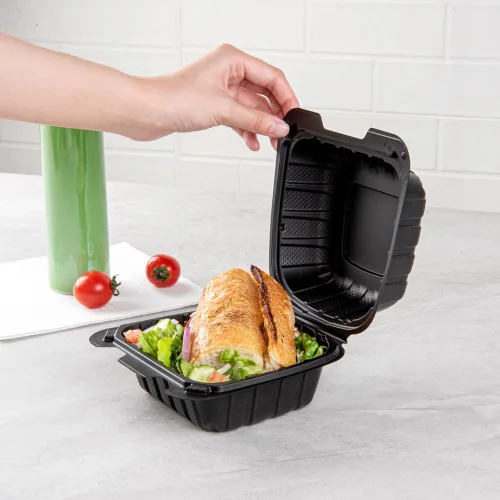 Vista 5 de Restaurantware Thermo Tek - Recipientes para llevar rellenos de minerales de 6 x 6 x 3 pulgadas, 100 recipientes duraderos para llevar, contenedores