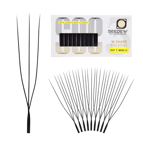 Vista 49 de Extensiones de pestañas 3D, rizo LU/M de 0.003 in, MIX8-0.591 in, 12 filas por bandeja, tallo plano en forma de W, injerto de pestañas natural PBT