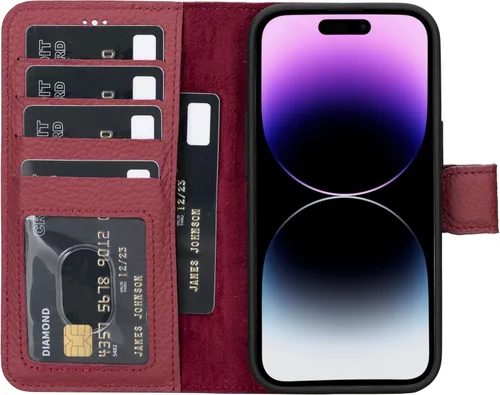 Vista 52 de HARDISTON Funda de piel auténtica hecha a mano compatible con iPhone 11 Pro de 5.8 pulgadas, funda magnética desmontable con tarjeteros - bordes