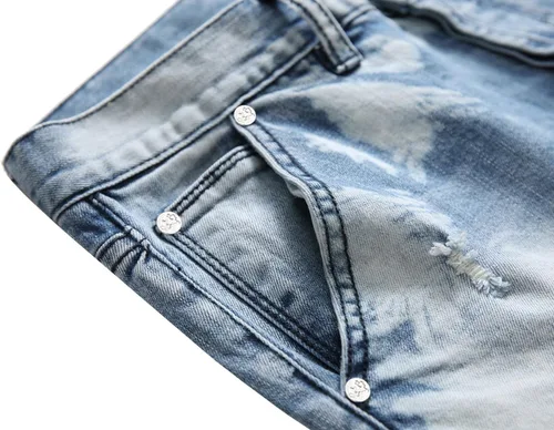 Vista 7 de HENGAO Jeans rasgados para hombre, pantalones de mezclilla elásticos y rectos