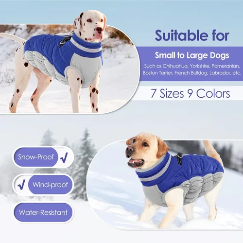 Vista 7 de AOFITEE Abrigo para perro, chaquetas cálidas para perros pequeños, abrigo de invierno para perros con arnés integrado, chaqueta de invierno