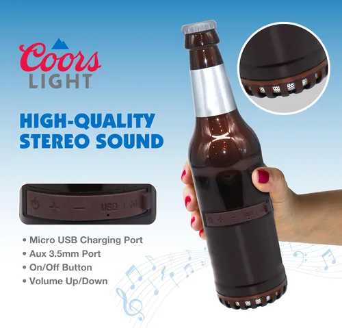 Vista 3 de Coors Light - Altavoz Bluetooth con Forma de Botella con Estéreo de Alta Fidelidad, Resistente a Salpicaduras, 6H de Reproducción y Puerto AUX