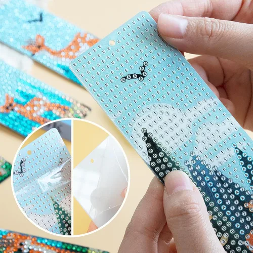 Vista 3 de SWATOM 6 PCS marcapáginas de rompecabezas 5D de pintura de diamantes con ciervos en el bosque, marcapáginas de arte de diamantes acrílicos con kits