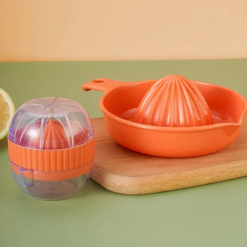 Vista 3 de Exprimidor manual de limón, 2 piezas de exprimidor de naranja cítrico con vaso de plástico, prensa de frutas fácil de usar para bar y hogar