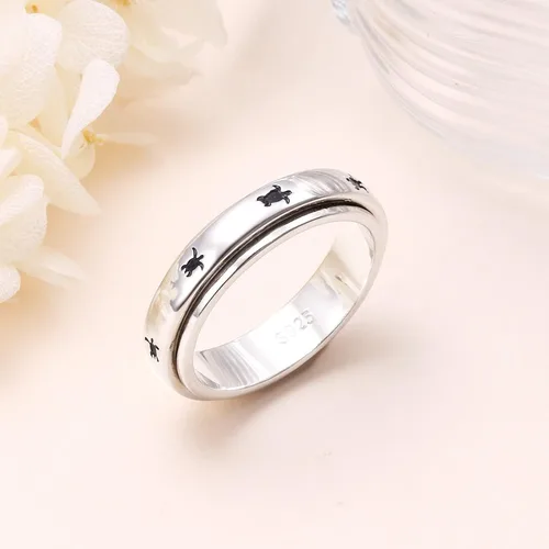 Vista 5 de Anillo giratorio de plata de ley S925 para aliviar la ansiedad y la preocupación, anillo inspirador para aliviar el aburrimiento y el autismo