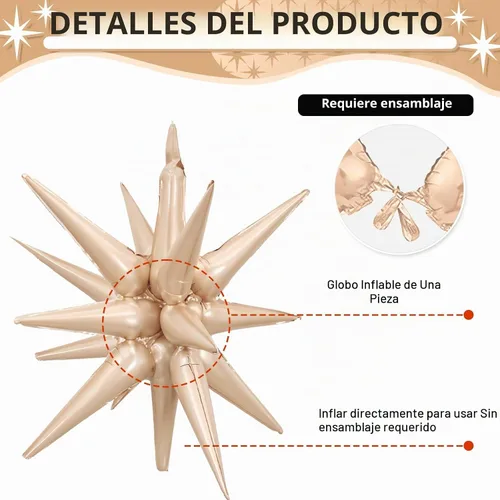 Vista 3 de 9 piezas de globos de estrella beige, grandes globos de papel de aluminio en forma de estrella en explosión, globos de Mylar en punta color crema