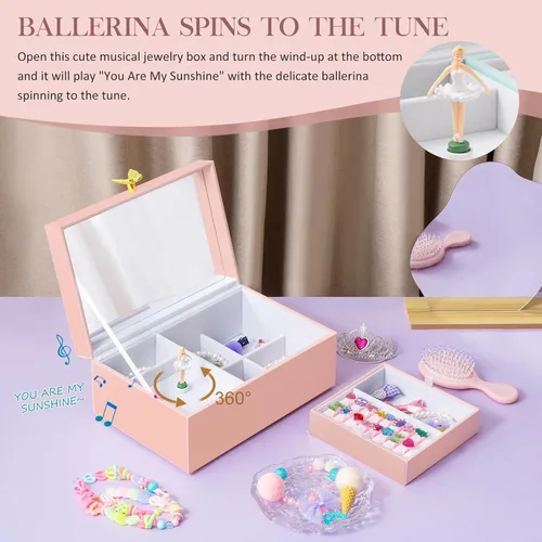 Vista 3 de Joyero musical para niñas con bailarina giratoria, almacenamiento de cajas de joyería para niños, caja de música de bailarina, regalo para niña