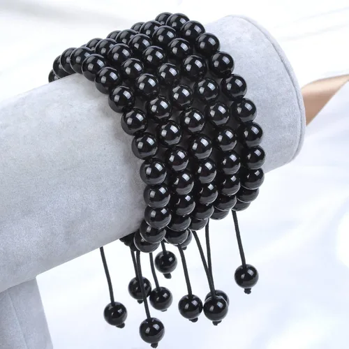 Vista 2 de Massive Beads - Pulsera de cuentas de cristales de macramé con poder curativo natural, unisex, ajustable, 516 pulgadas (8 mm)