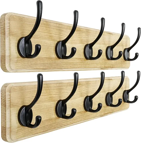 Vista 42 de Dseap Perchero de Pared: Moderno, Patentado, Resistente, 17.4" de Largo, Riel Colgador de Madera con 5 Ganchos Dobles para Abrigos de Invierno, Negro