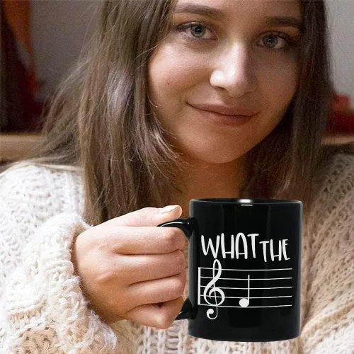 Vista 7 de Taza de café musical de 11 onzas, con texto en inglés "What The F Funny Note Sayings", regalo único para profesores musicales, amantes de la música
