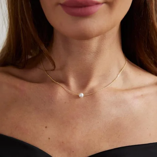 Vista 2 de Delicado collar con colgante de perlas para mujer, chapado en oro de 14 quilates, elegante collar de perlas de agua dulce, collar de perlas con clip