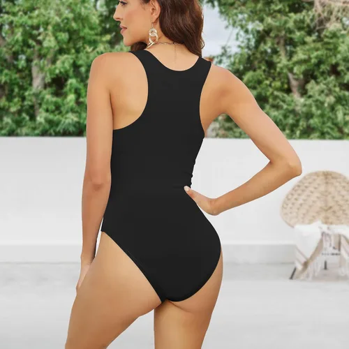 Vista 2 de CE' CERDR Paquete de 5 trajes de cuerpo para mujer, de canalé, cuello redondo, sin mangas, espalda cruzada
