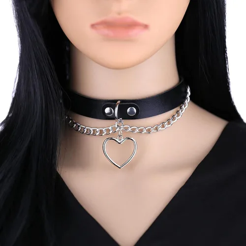 Vista 2 de eYLun Gargantilla de cuero para mujer, gargantilla punk, gargantilla gótica con corazón