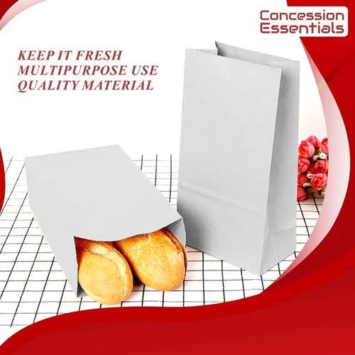 Vista 4 de Concession Essentials - Bolsas de papel blanco de 4 libras - Bolsas de papel de servicio de alimentos para panadería, dulces, aperitivos y comida