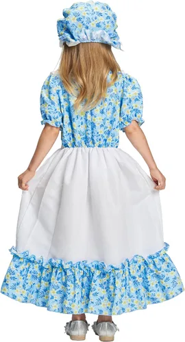 Vista 4 de Girls Pioneer Costume, Colonial Prairie Dress Bonnet 2 Pcs Floral Outfit for Kids Village Party Cosplay 3-10Y