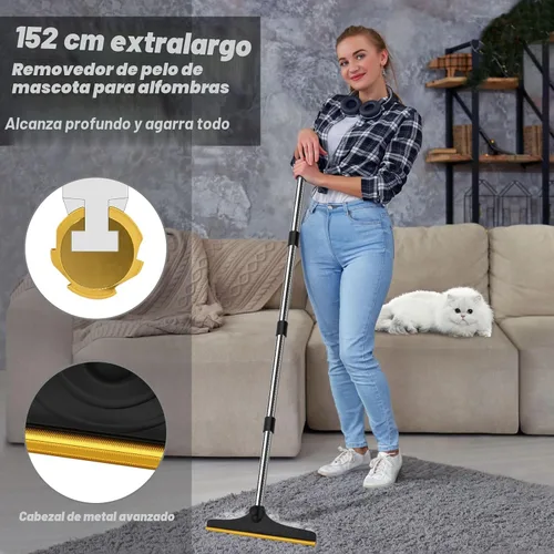 Vista 2 de Rastrillo de alfombra B-Land para depilación de mascotas, escoba raspadora de alfombras reutilizable Pet Hair Remover with 60” Adjustable Long