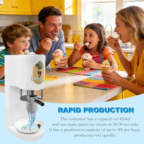 Vista 4 de Electric Ice Cream Machine - Commercial Pasta & Fruit Ice Cream Press with 4 Molds - 30L/Hour Output, Perfect for Restaurants, Bars, and Gourmet