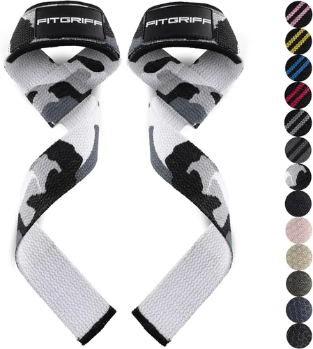 Vista 13 de Fitgriff® Correas de muñeca para levantamiento de pesas, gimnasio, peso muerto, entrenamiento (hechas de algodón premium y acolchadas) - Hombres