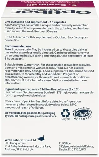 Vista 7 de OptiBac Probióticos Saccharomyces Boulardii - 16 Cápsulas