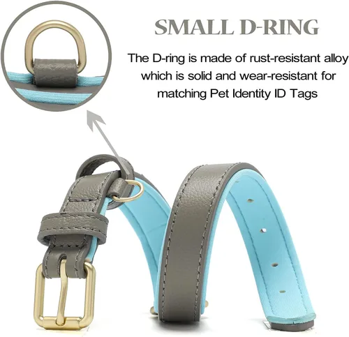 Vista 4 de collar clásico para perro de piel auténtica suave y transpirable, impermeable, para perros grandes y medianos pequeños