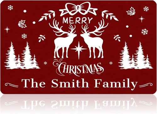 Vista 10 de Tapetes de puerta personalizados de bienvenida de Navidad para puerta delantera, tapete de invierno personalizado con nombre de la familia, tapetes