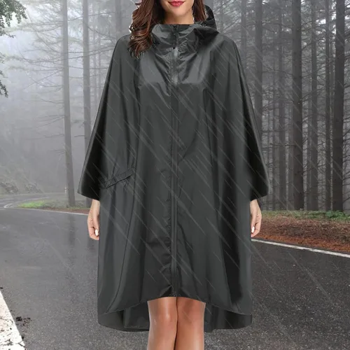 Vista 2 de Chubasquero impermeable con capucha y cremallera para adultos y adolescentes, con bolsa de embalaje