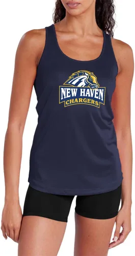 Vista 208 de Camiseta deportiva sin mangas oficial de NCAA Collegiate para mujer, con espalda cruzada, colección con logotipo primario