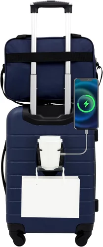 Vista 14 de Wrangler Portavasos inteligente para equipaje y puerto USB, color verde azulado, juego de 2 piezas, Negro, Juego de 2 piezas