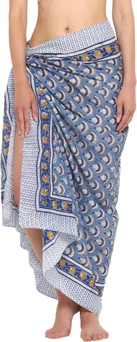 Vista 16 de parihan Traje de Baño Pareo de Playa Sarong Cubiertas para Mujeres - Falda Envolvente con Estampado a Mano Zafiro azul