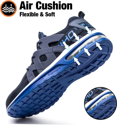 Vista 3 de Kezhiho Zapatos de punta de acero para hombres y mujeres, zapatos de trabajo ligeros con amortiguación de aire, cómodos, transpirables, a prueba