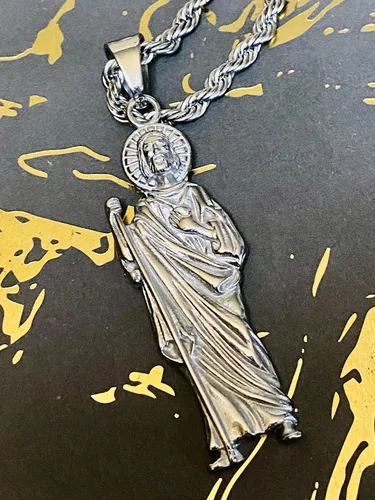 Vista 5 de San Judas - Colgante de plata para hombre y mujer, cadena de cuerda de acero inoxidable real de 0.118 in, joyería Mans, colgante de joyería