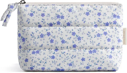 Vista 10 de BAGSMART Pequeña bolsa de maquillaje, neceser portátil esponjoso con cierre de cremallera con encanto, organizador de viaje resistente al agua