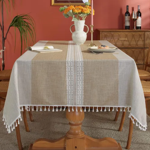 Vista 15 de Laolitou - Mantel para mesa de comedor, mantel rústico estilo de granja para cocina y mesa auxiliar, tela de lino de algodón, manteles rectangulares